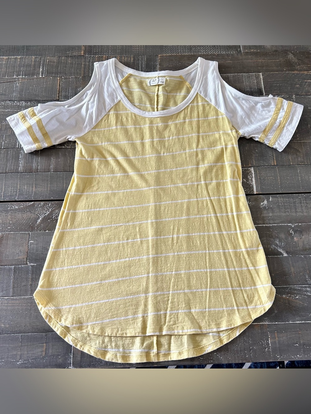 Maurices Yellow & White Striped Cold-Shoulder Tee